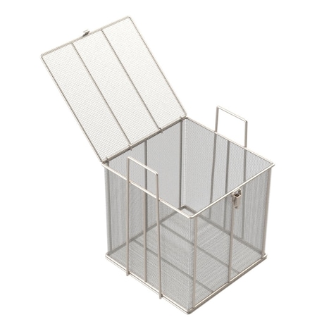 Anysizebasket Rectangular Wire Mesh Basket: 12Lx12Wx12H, 304 SS, 1/4 Rod Frame, Hinged Lid W/ Latch, Mesh: 4x.063 TMT-120120120-Q04S